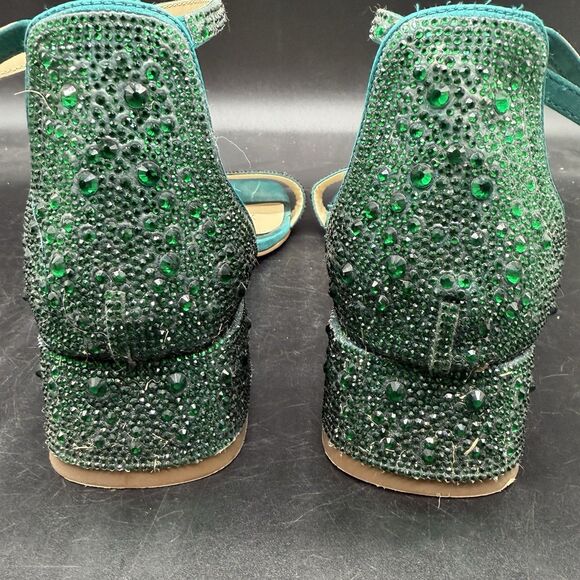 Betsey Johnson Womens Size 11M Grant Green Ankle Strap Heels Jewelled - Picture 8 of 9